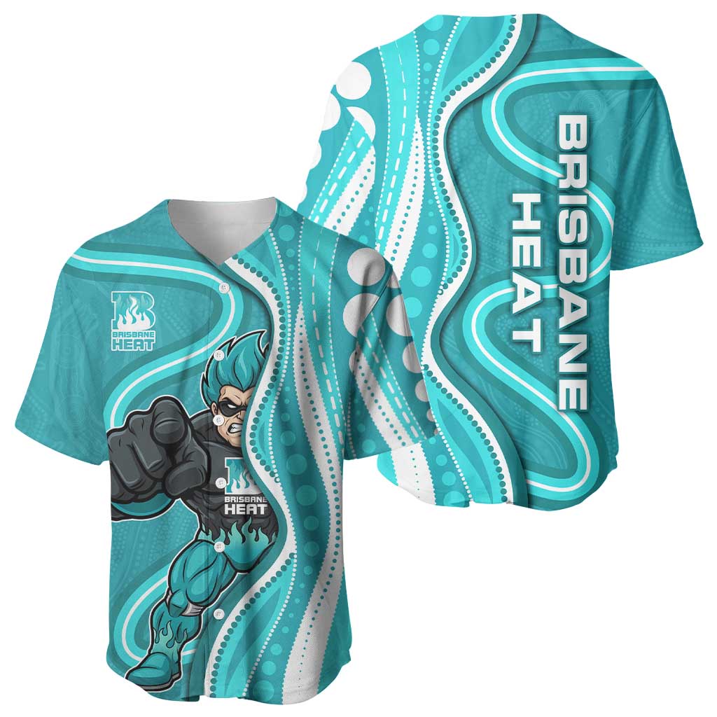 Brisbane Heat Baseball Jersey Aboriginal Dot Art Cyan White - Tribal Wave Pattern