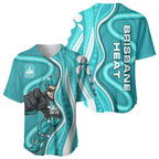 Brisbane Heat Baseball Jersey Aboriginal Dot Art Cyan White - Tribal Wave Pattern