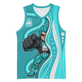 Brisbane Heat Basketball Jersey Aboriginal Dot Art Cyan White - Tribal Wave Pattern