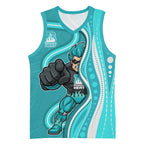 Brisbane Heat Basketball Jersey Aboriginal Dot Art Cyan White - Tribal Wave Pattern