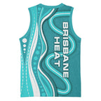 Brisbane Heat Basketball Jersey Aboriginal Dot Art Cyan White - Tribal Wave Pattern