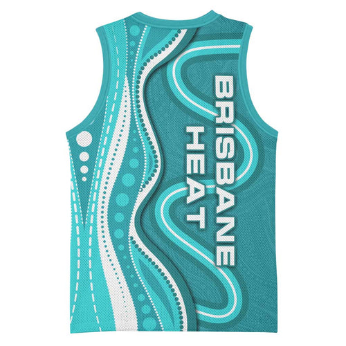 Brisbane Heat Basketball Jersey Aboriginal Dot Art Cyan White - Tribal Wave Pattern