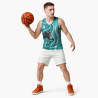 Brisbane Heat Basketball Jersey Aboriginal Dot Art Cyan White - Tribal Wave Pattern