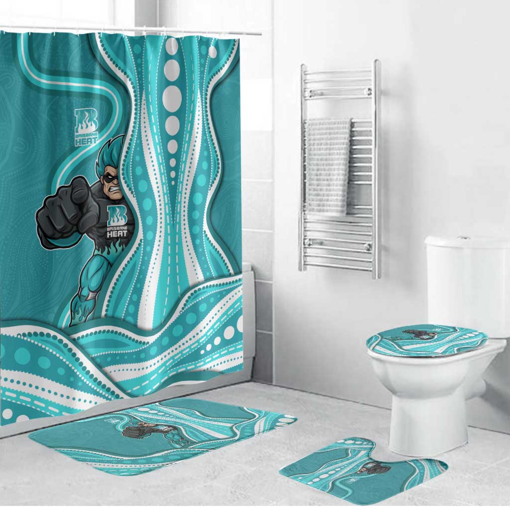 Brisbane Heat Bathroom Set Aboriginal Dot Art Cyan White - Tribal Wave Pattern