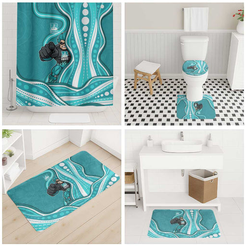 Brisbane Heat Bathroom Set Aboriginal Dot Art Cyan White - Tribal Wave Pattern