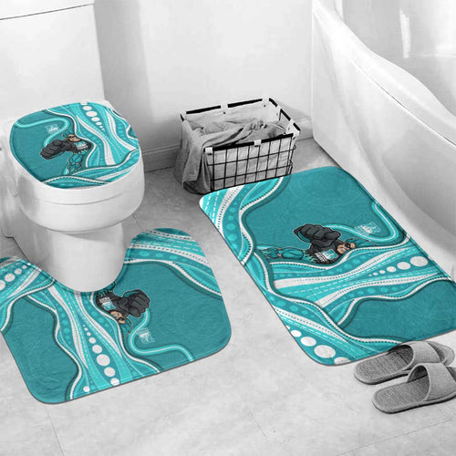 Brisbane Heat Bathroom Set Aboriginal Dot Art Cyan White - Tribal Wave Pattern