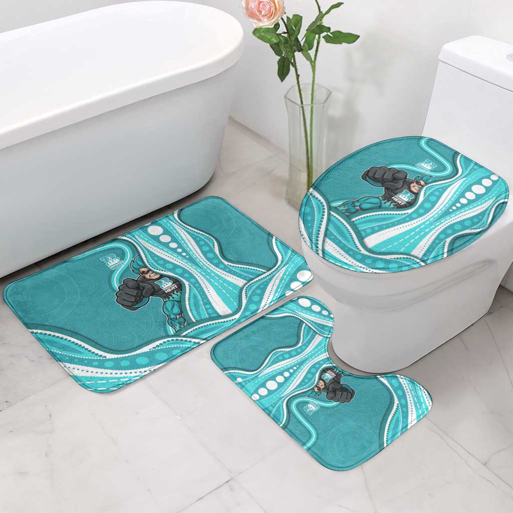 Brisbane Heat Bathroom Set Aboriginal Dot Art Cyan White - Tribal Wave Pattern