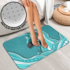 Brisbane Heat Bathroom Set Aboriginal Dot Art Cyan White - Tribal Wave Pattern