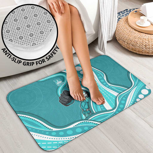 Brisbane Heat Bathroom Set Aboriginal Dot Art Cyan White - Tribal Wave Pattern