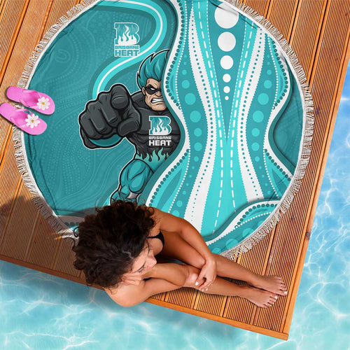 Brisbane Heat Beach Blanket Aboriginal Dot Art Cyan White - Tribal Wave Pattern