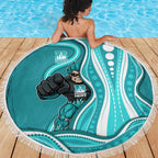 Brisbane Heat Beach Blanket Aboriginal Dot Art Cyan White - Tribal Wave Pattern