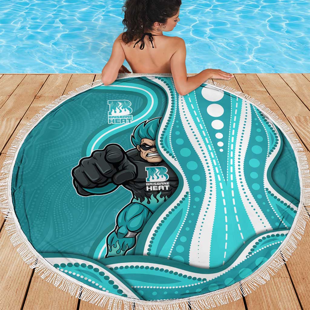 Brisbane Heat Beach Blanket Aboriginal Dot Art Cyan White - Tribal Wave Pattern