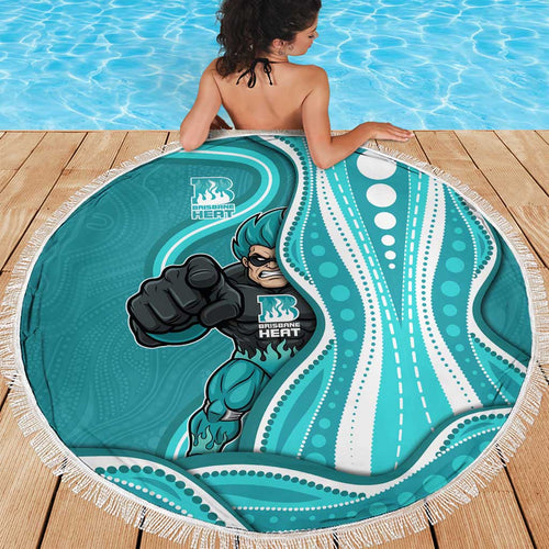 Brisbane Heat Beach Blanket Aboriginal Dot Art Cyan White - Tribal Wave Pattern