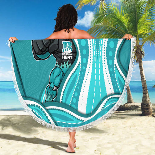 Brisbane Heat Beach Blanket Aboriginal Dot Art Cyan White - Tribal Wave Pattern