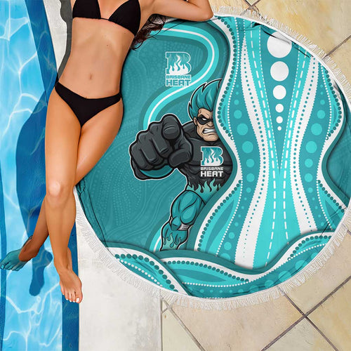 Brisbane Heat Beach Blanket Aboriginal Dot Art Cyan White - Tribal Wave Pattern