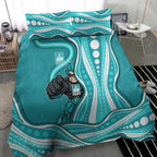Brisbane Heat Bedding Set Aboriginal Dot Art Cyan White - Tribal Wave Pattern