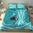 Brisbane Heat Bedding Set Aboriginal Dot Art Cyan White - Tribal Wave Pattern