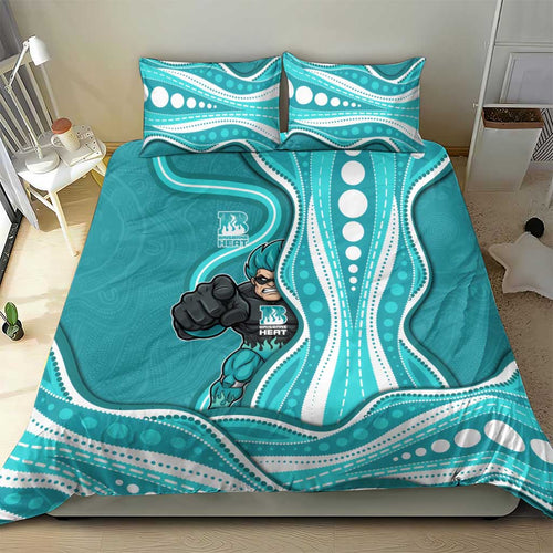 Brisbane Heat Bedding Set Aboriginal Dot Art Cyan White - Tribal Wave Pattern