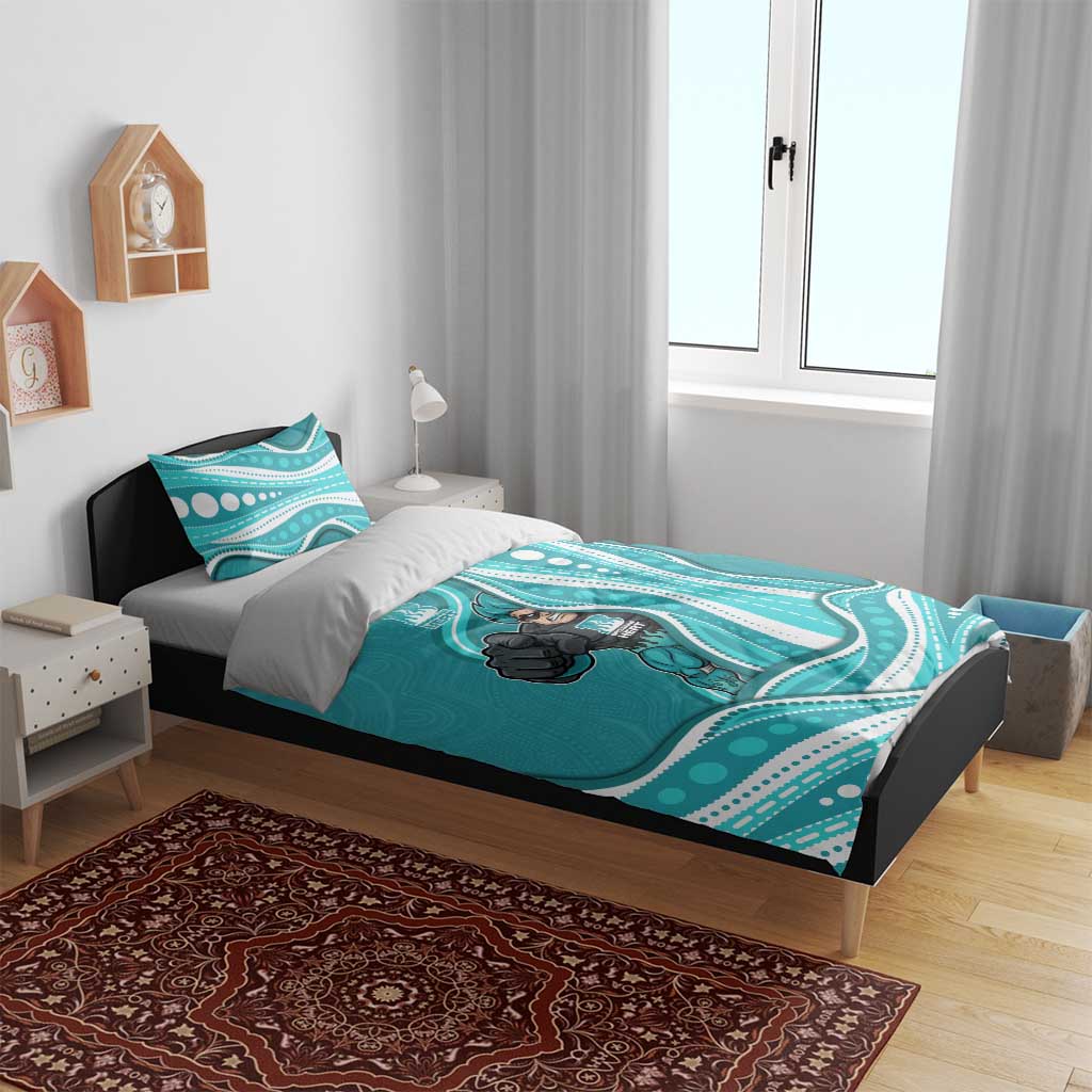 Brisbane Heat Bedding Set Aboriginal Dot Art Cyan White - Tribal Wave Pattern