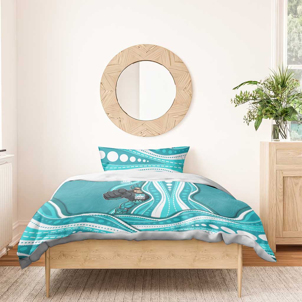 Brisbane Heat Bedding Set Aboriginal Dot Art Cyan White - Tribal Wave Pattern