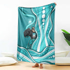 Brisbane Heat Blanket Aboriginal Dot Art Cyan White - Tribal Wave Pattern