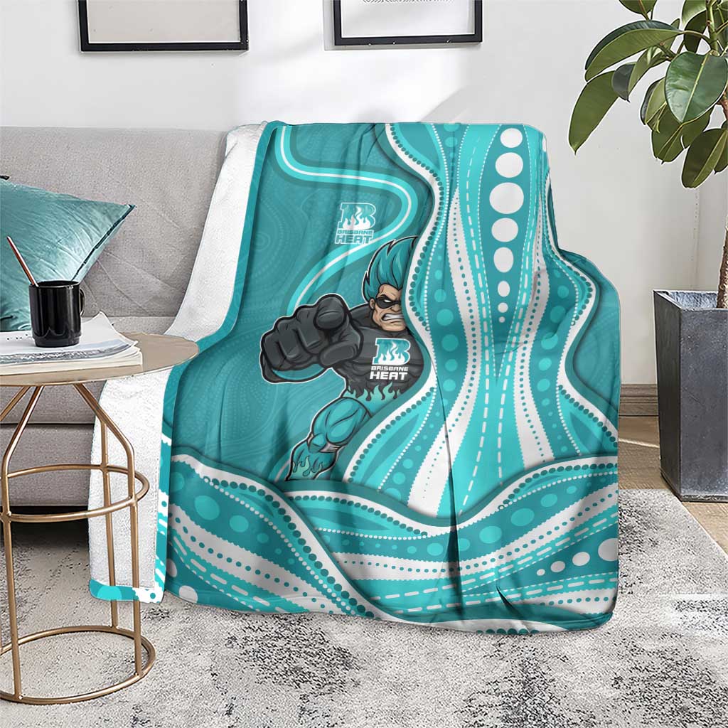 Brisbane Heat Blanket Aboriginal Dot Art Cyan White - Tribal Wave Pattern