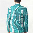 Brisbane Heat Blazer Aboriginal Dot Art Cyan White - Tribal Wave Pattern