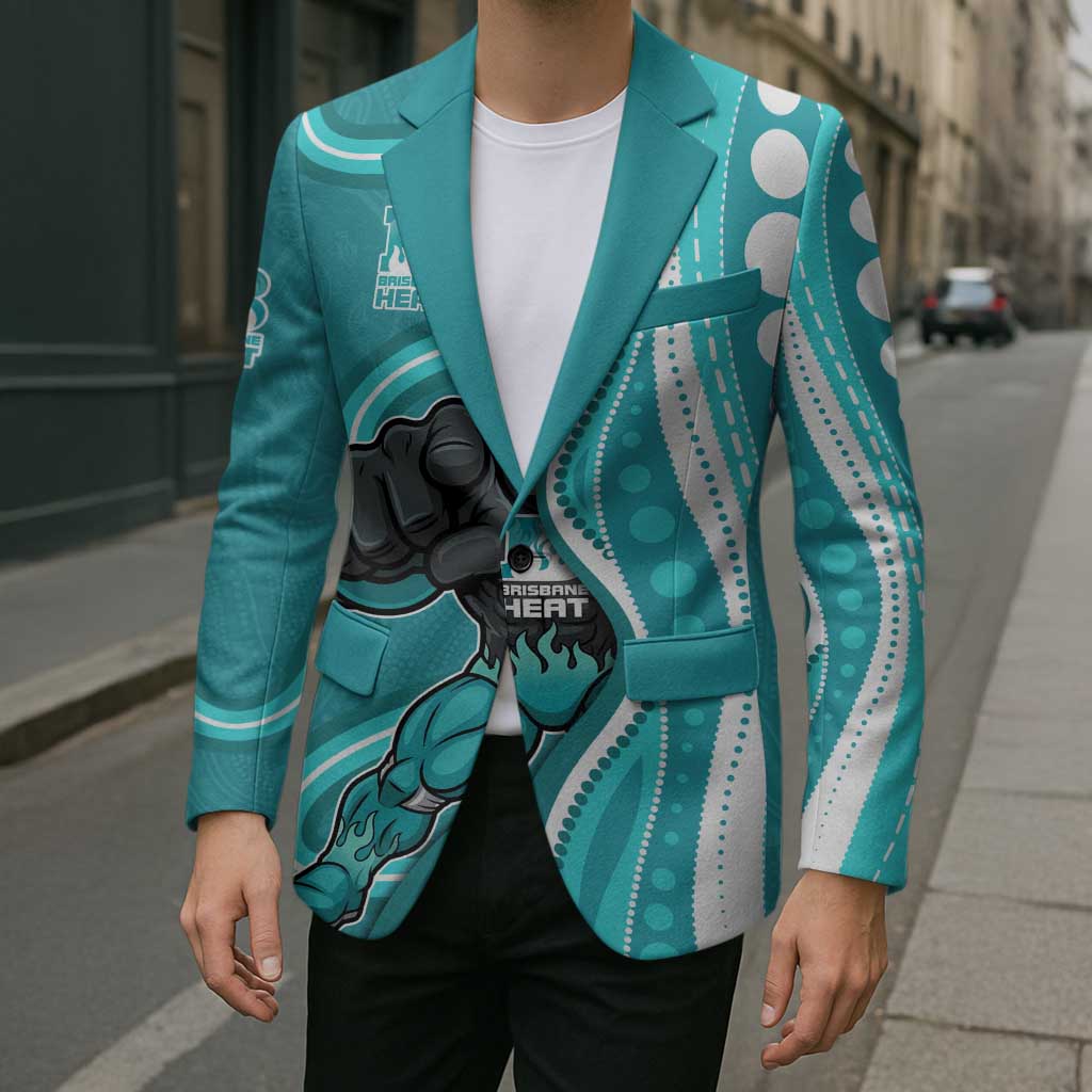 Brisbane Heat Blazer Aboriginal Dot Art Cyan White - Tribal Wave Pattern