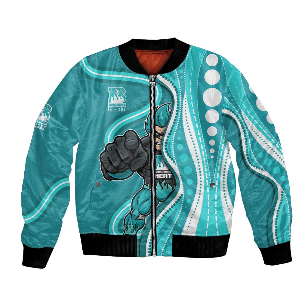 Brisbane Heat Bomber Jacket Aboriginal Dot Art Cyan White - Tribal Wave Pattern