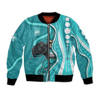 Brisbane Heat Bomber Jacket Aboriginal Dot Art Cyan White - Tribal Wave Pattern