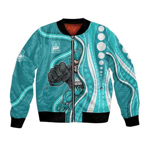 Brisbane Heat Bomber Jacket Aboriginal Dot Art Cyan White - Tribal Wave Pattern