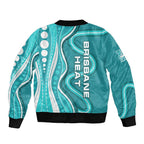 Brisbane Heat Bomber Jacket Aboriginal Dot Art Cyan White - Tribal Wave Pattern