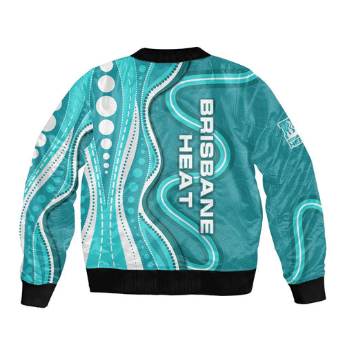 Brisbane Heat Bomber Jacket Aboriginal Dot Art Cyan White - Tribal Wave Pattern