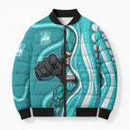 Brisbane Heat Bomber Puffer Jacket Aboriginal Dot Art Cyan White - Tribal Wave Pattern