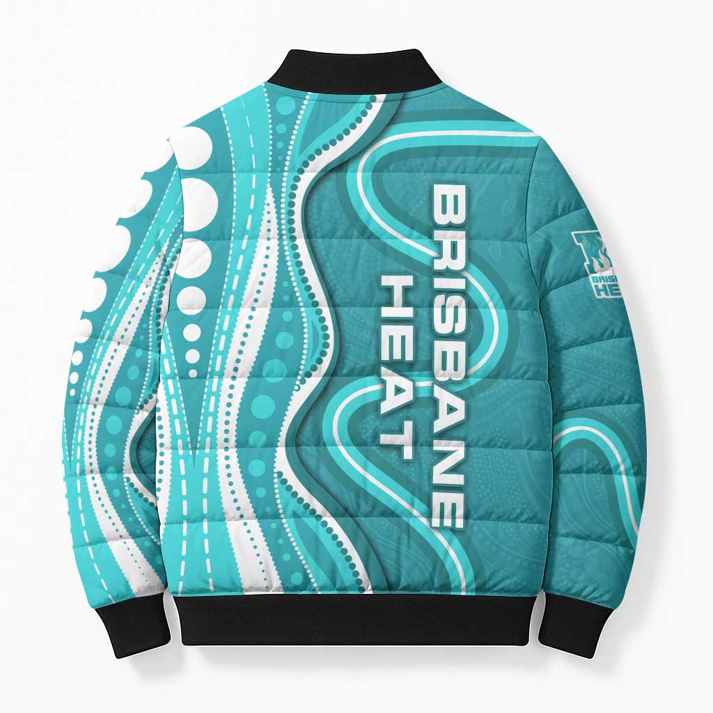 Brisbane Heat Bomber Puffer Jacket Aboriginal Dot Art Cyan White - Tribal Wave Pattern