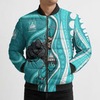 Brisbane Heat Bomber Puffer Jacket Aboriginal Dot Art Cyan White - Tribal Wave Pattern