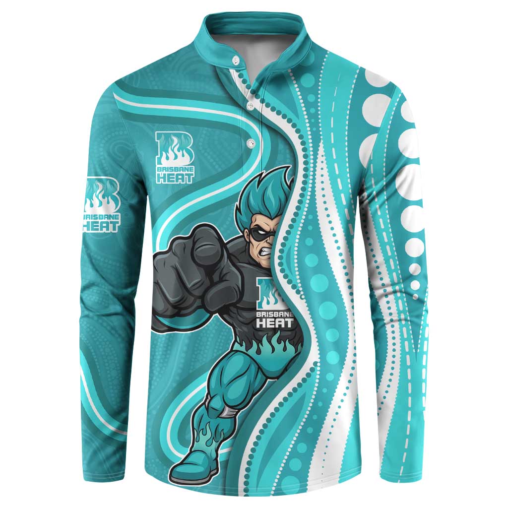 Brisbane Heat Button Sweatshirt Aboriginal Dot Art Cyan White - Tribal Wave Pattern