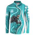 Brisbane Heat Button Sweatshirt Aboriginal Dot Art Cyan White - Tribal Wave Pattern
