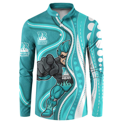 Brisbane Heat Button Sweatshirt Aboriginal Dot Art Cyan White - Tribal Wave Pattern