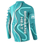 Brisbane Heat Button Sweatshirt Aboriginal Dot Art Cyan White - Tribal Wave Pattern