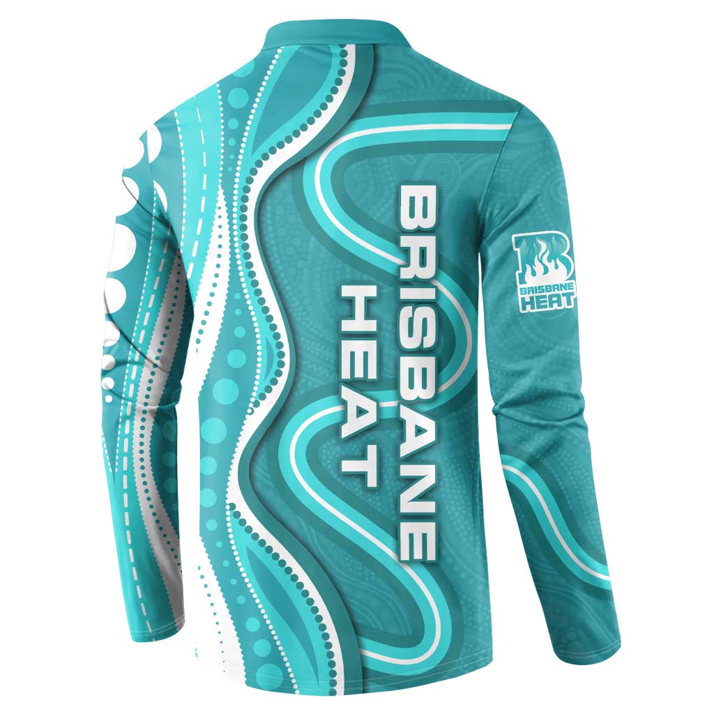 Brisbane Heat Button Sweatshirt Aboriginal Dot Art Cyan White - Tribal Wave Pattern