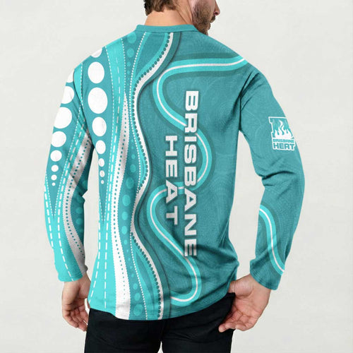 Brisbane Heat Button Sweatshirt Aboriginal Dot Art Cyan White - Tribal Wave Pattern