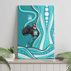Brisbane Heat Canvas Wall Art Aboriginal Dot Art Cyan White - Tribal Wave Pattern