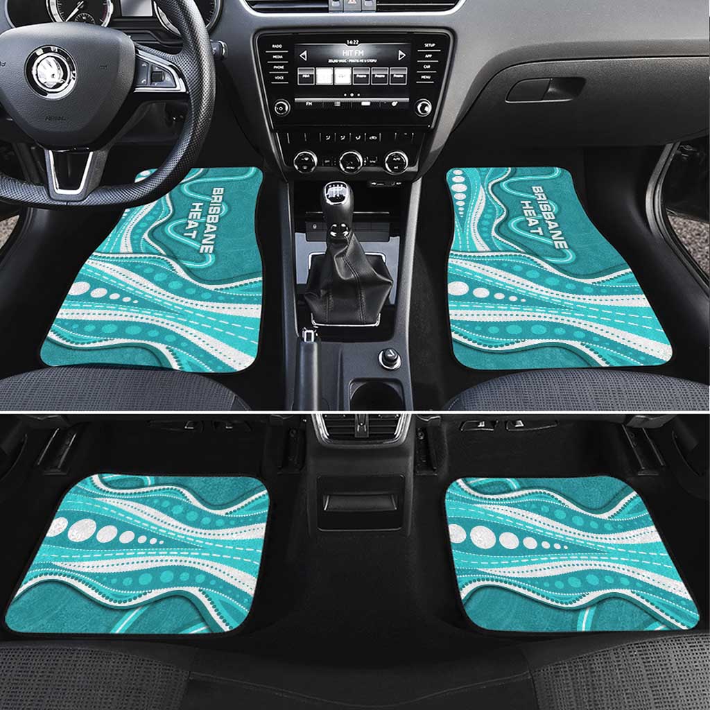 Brisbane Heat Car Mats Aboriginal Dot Art Cyan White - Tribal Wave Pattern