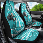 Brisbane Heat Car Seat Cover Aboriginal Dot Art Cyan White - Tribal Wave Pattern