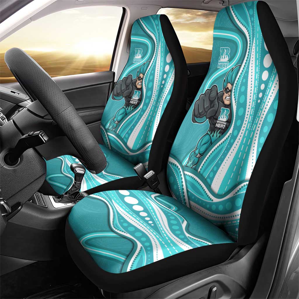 Brisbane Heat Car Seat Cover Aboriginal Dot Art Cyan White - Tribal Wave Pattern