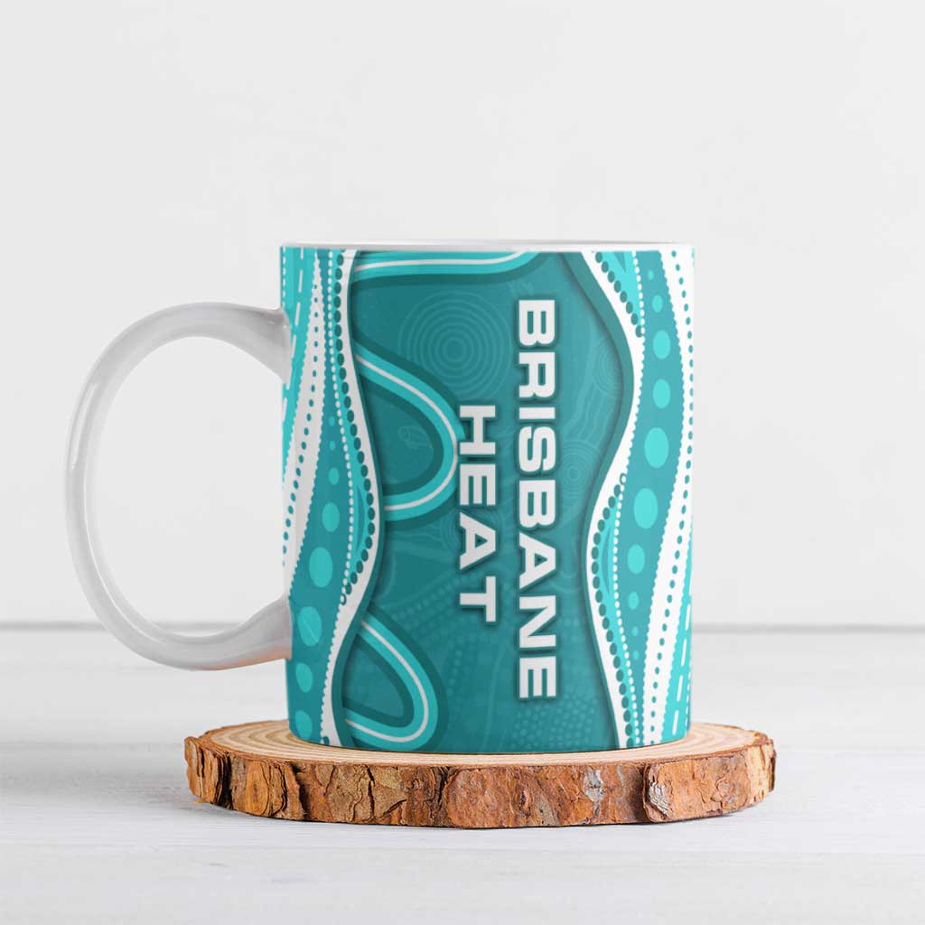 Brisbane Heat Ceramic Mug Aboriginal Dot Art Cyan White - Tribal Wave Pattern