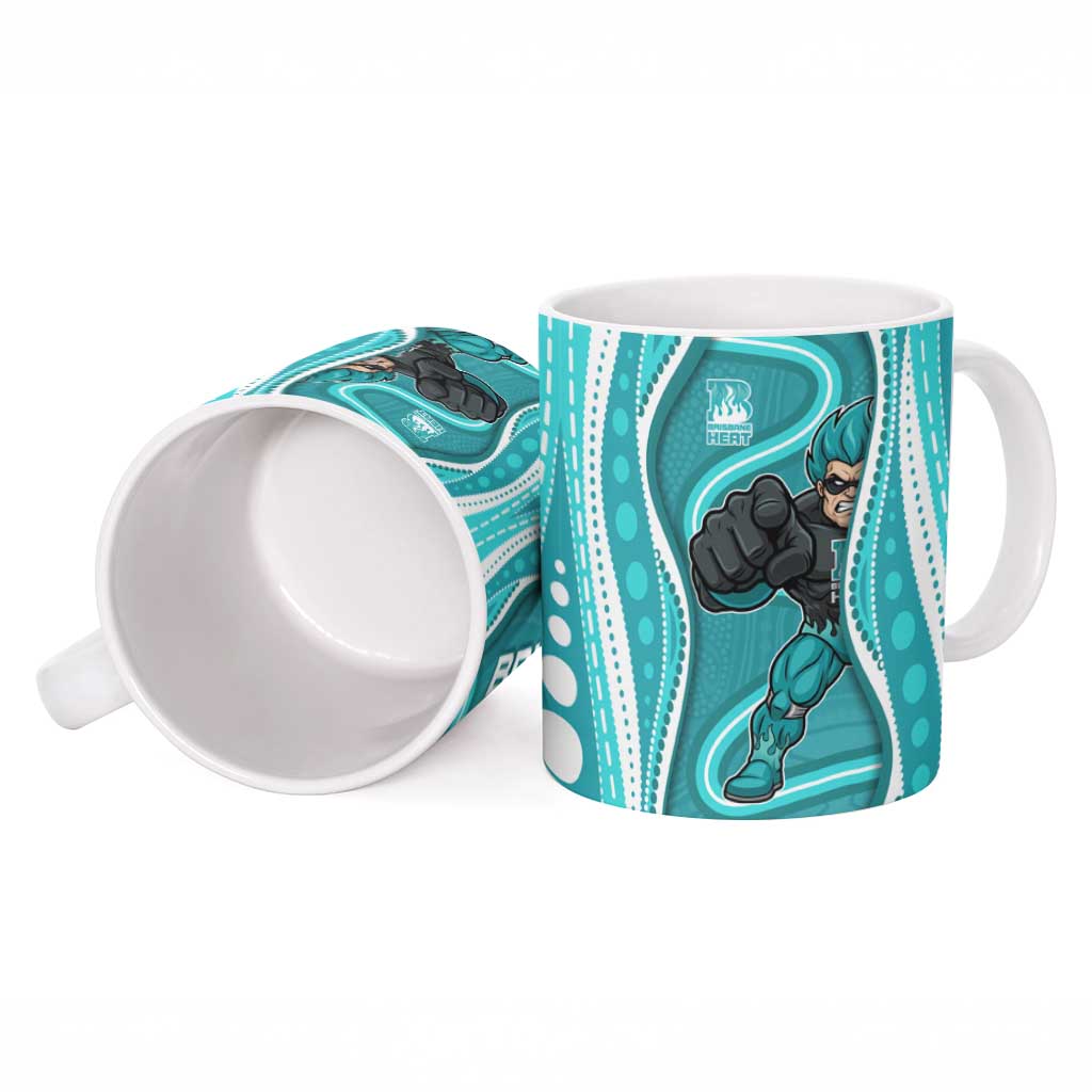 Brisbane Heat Ceramic Mug Aboriginal Dot Art Cyan White - Tribal Wave Pattern