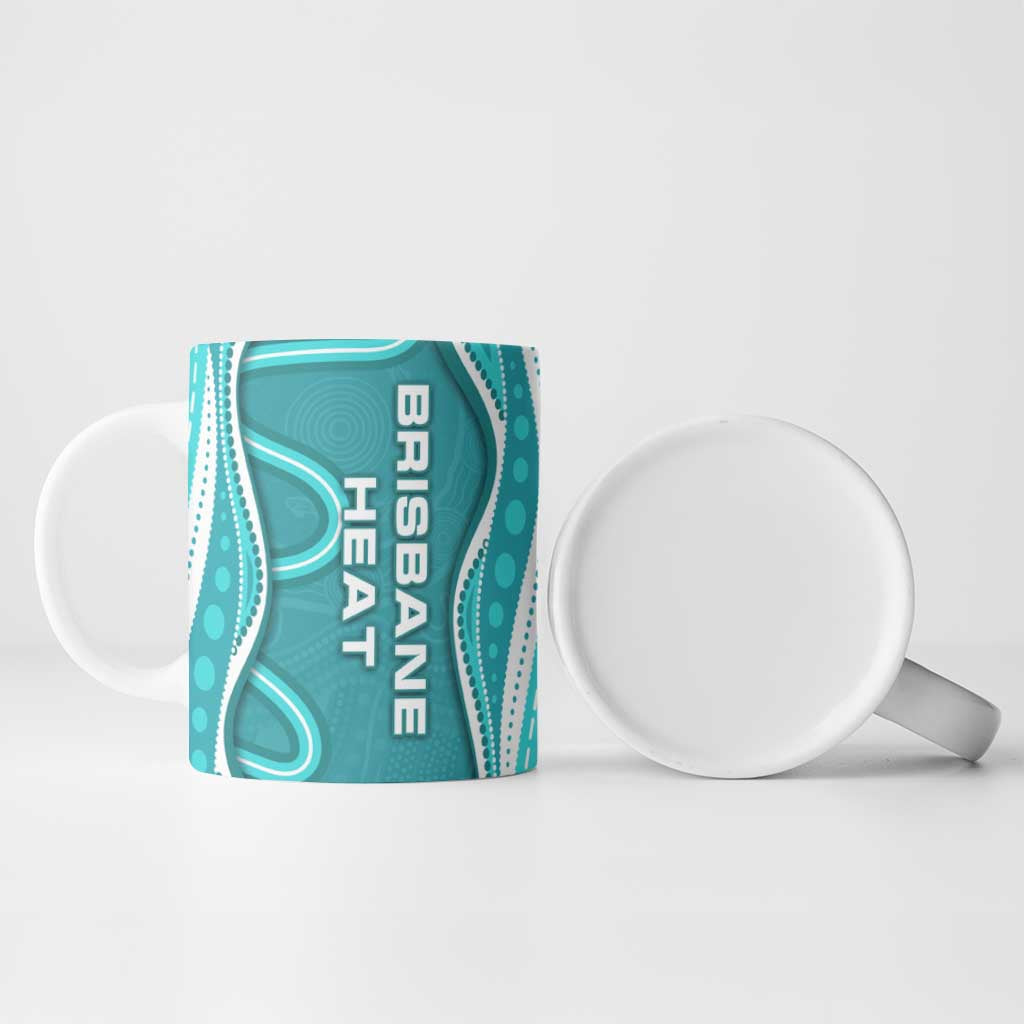 Brisbane Heat Ceramic Mug Aboriginal Dot Art Cyan White - Tribal Wave Pattern