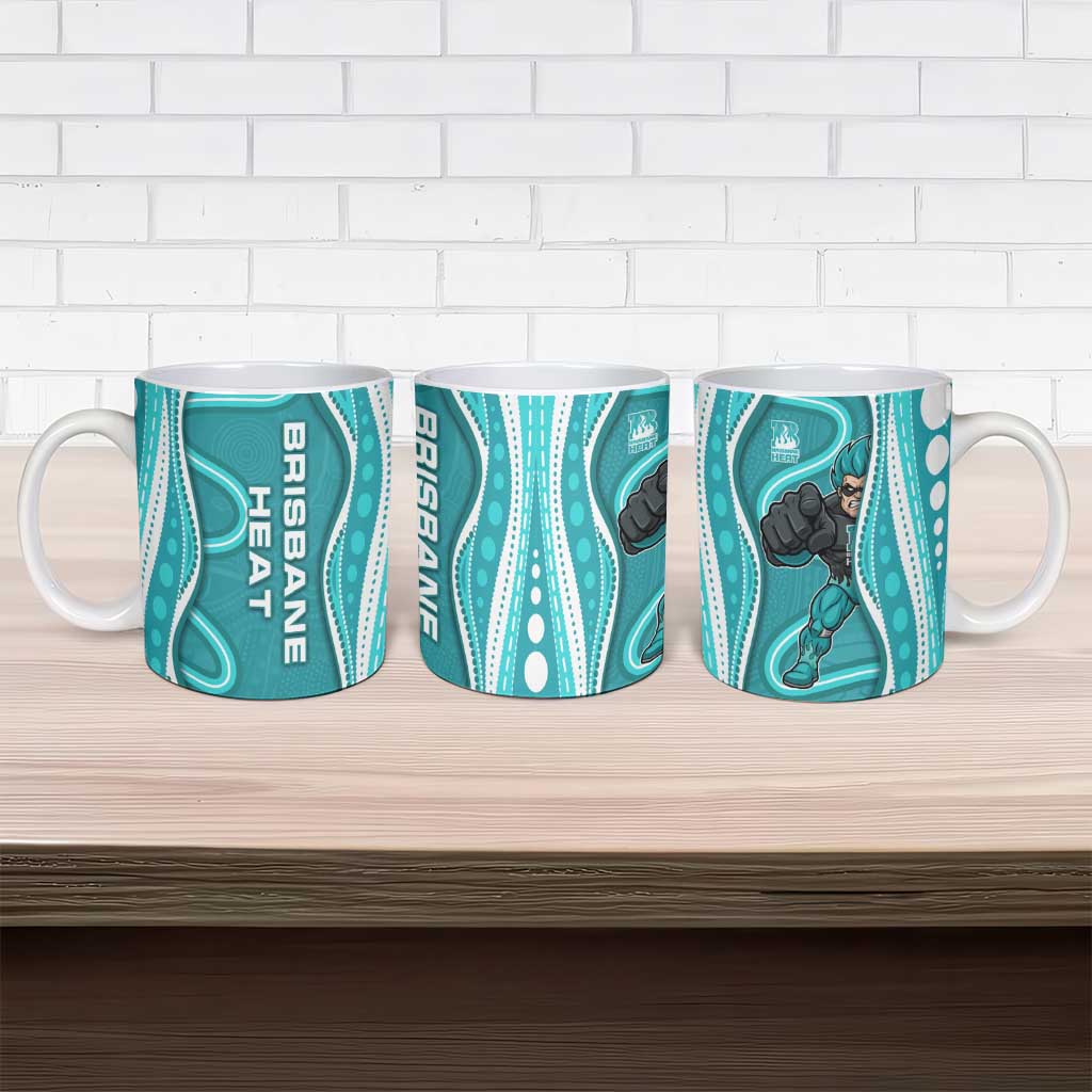 Brisbane Heat Ceramic Mug Aboriginal Dot Art Cyan White - Tribal Wave Pattern
